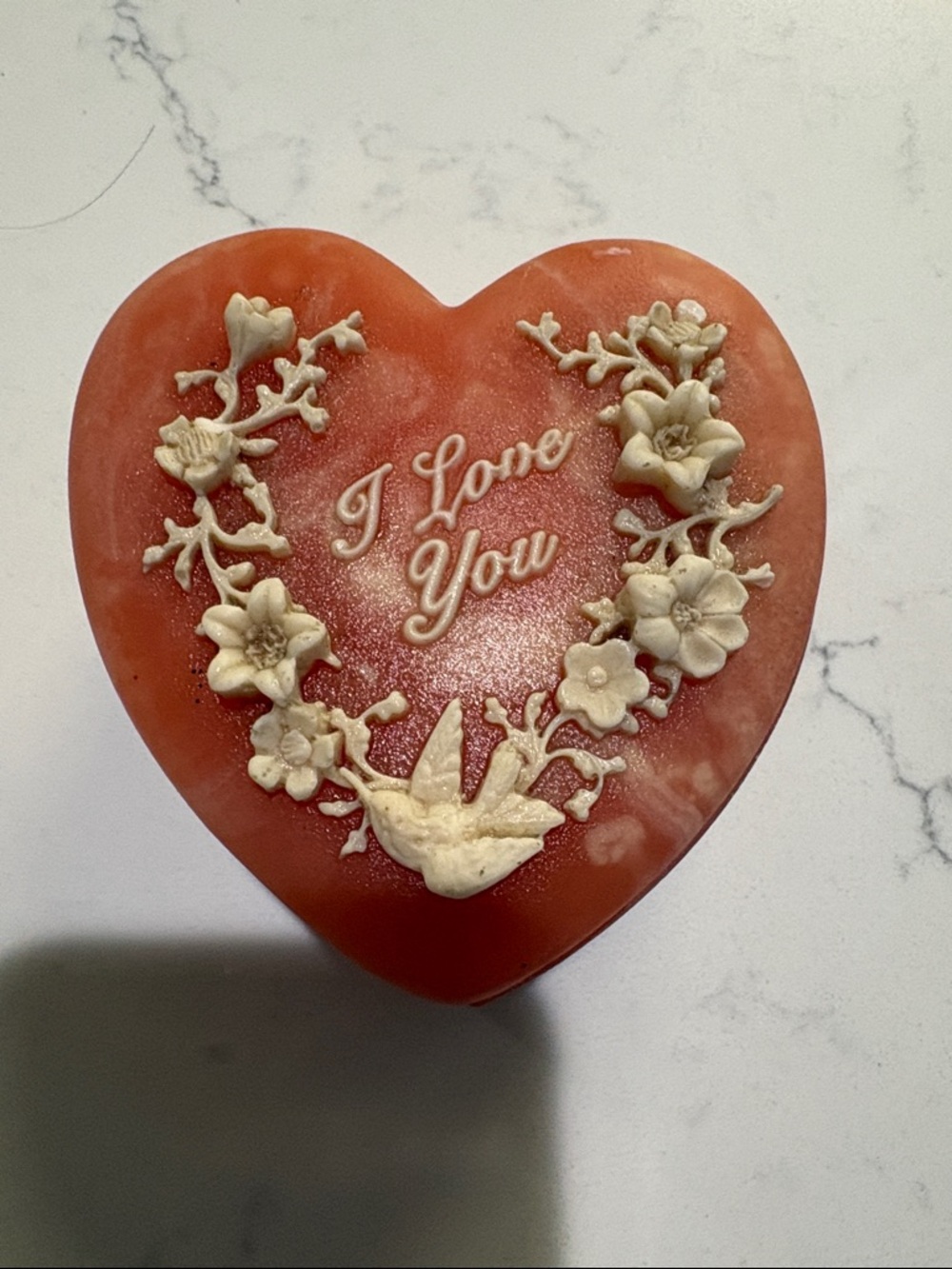 Love Heart Jewelry Box in Coral and Cream